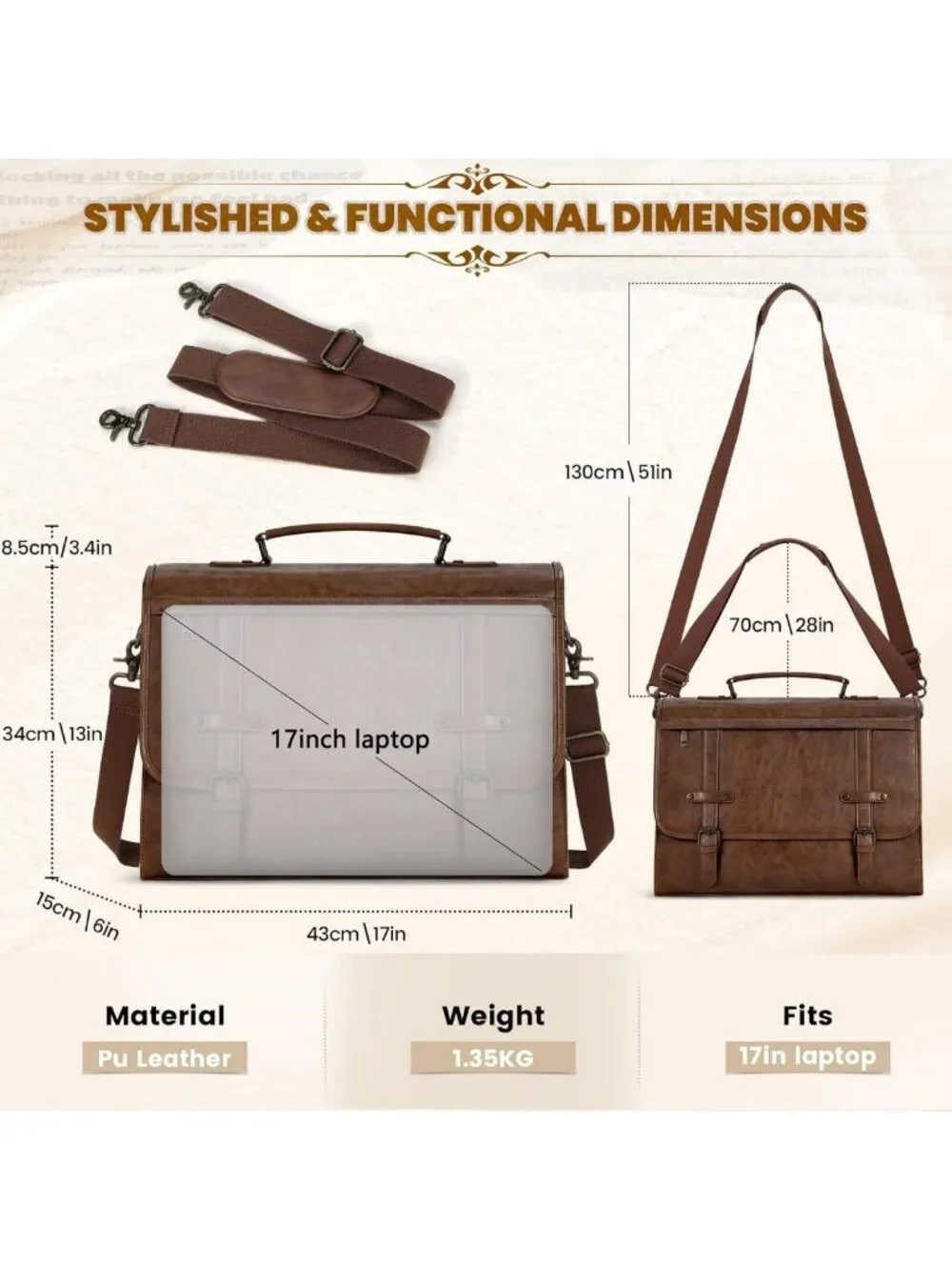 Vintage Leather Waterproof Messenger Bag for 17